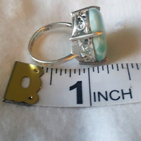 Stunning Larimar 925 Sterling Silver Scroll Ring - Picture 10 of 12
